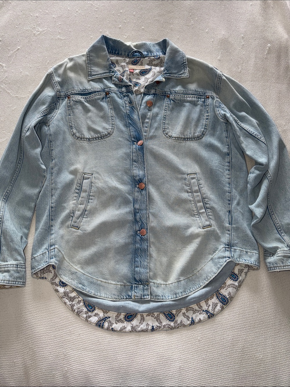 Pilcro Light Blue Denim Shacket with Paisley Lining